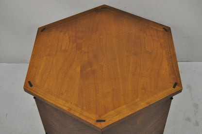 Lane Altavista Mid Century Modern Walnut 2 Door Side Drum Cabinet End Table