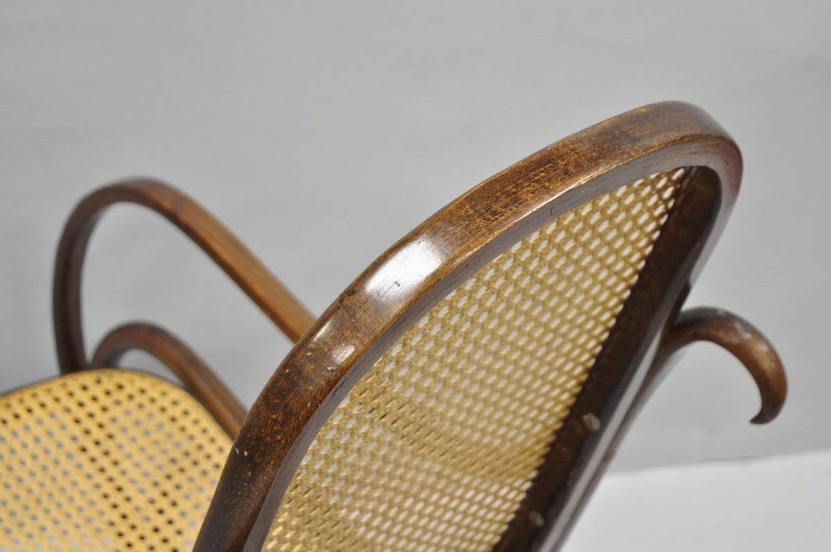 Vintage Mid Century Modern Thonet Style Bentwood & Cane Rocker Rocking Chair (A)