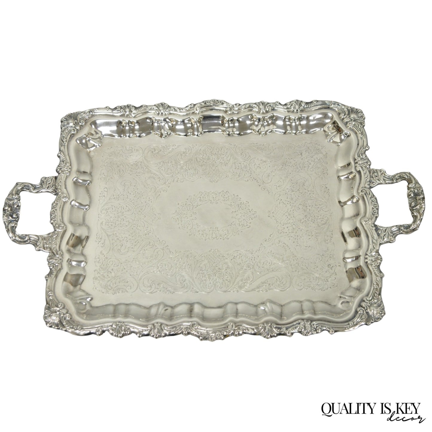 Vintage Victorian Silver Plated Footed Twin Handle Serving Platter Bar Tray