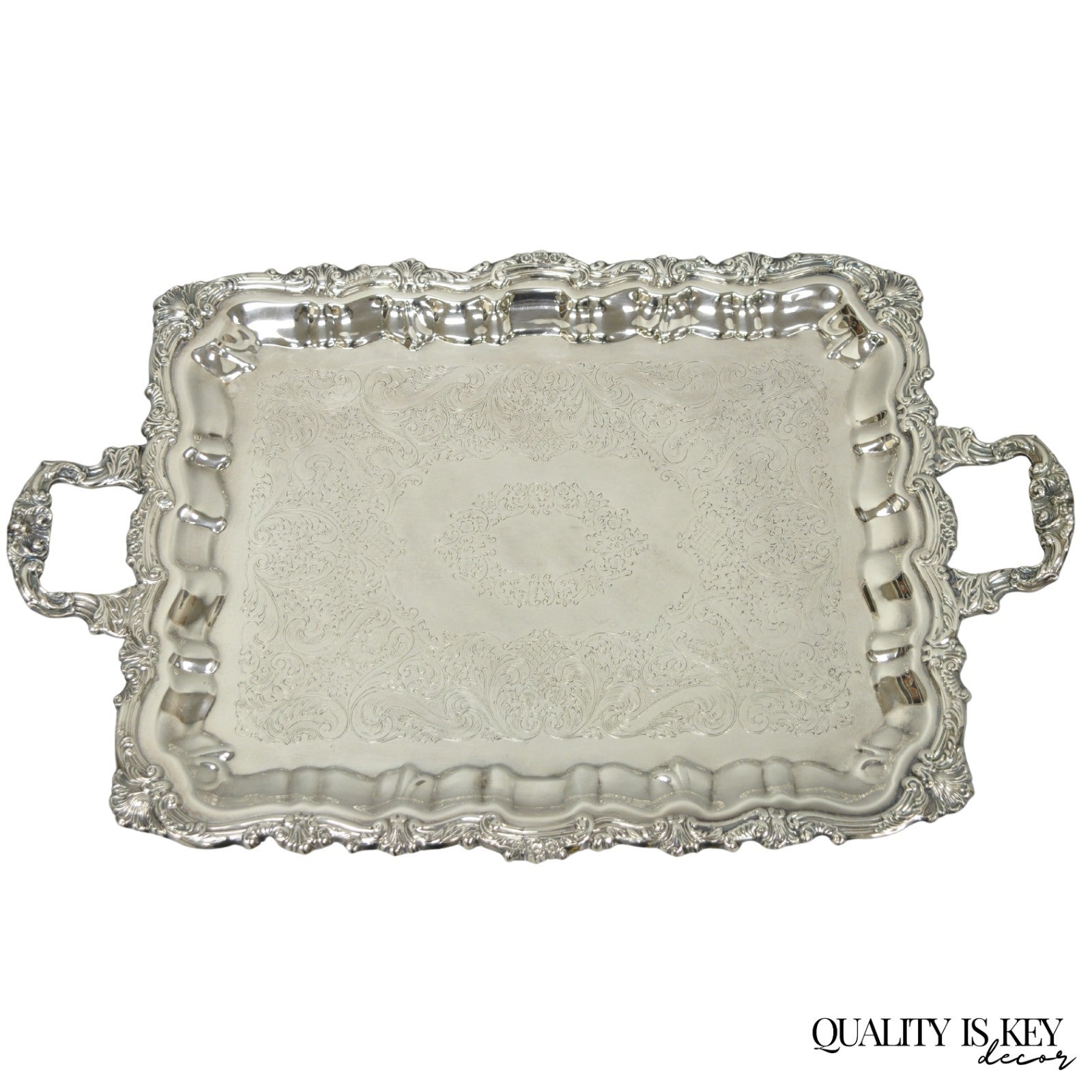 Vintage Victorian Silver Plated Footed Twin Handle Serving Platter Bar Tray