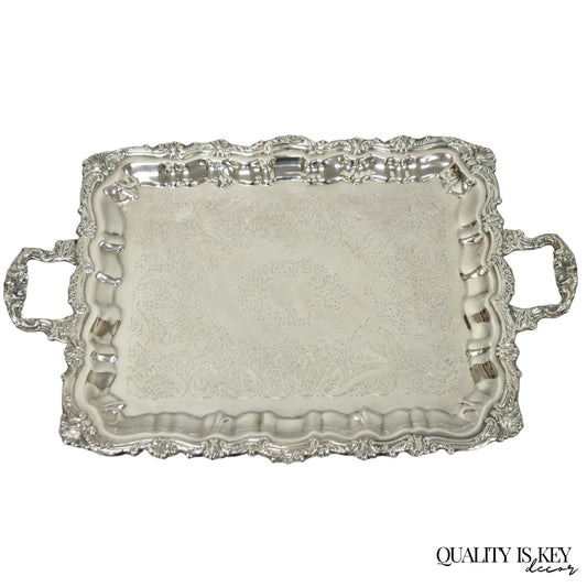 Vintage Victorian Silver Plated Footed Twin Handle Serving Platter Bar Tray