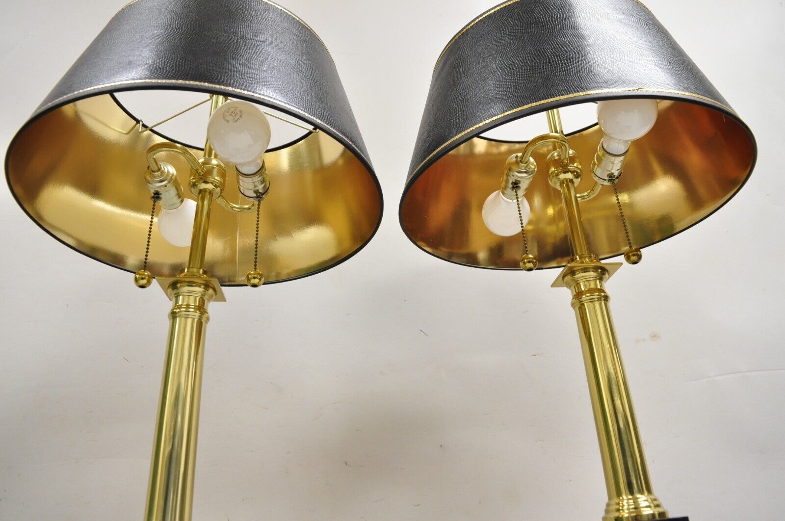 Vintage French Empire Brass & Italian Black Marble Column Table Lamps - a Pair