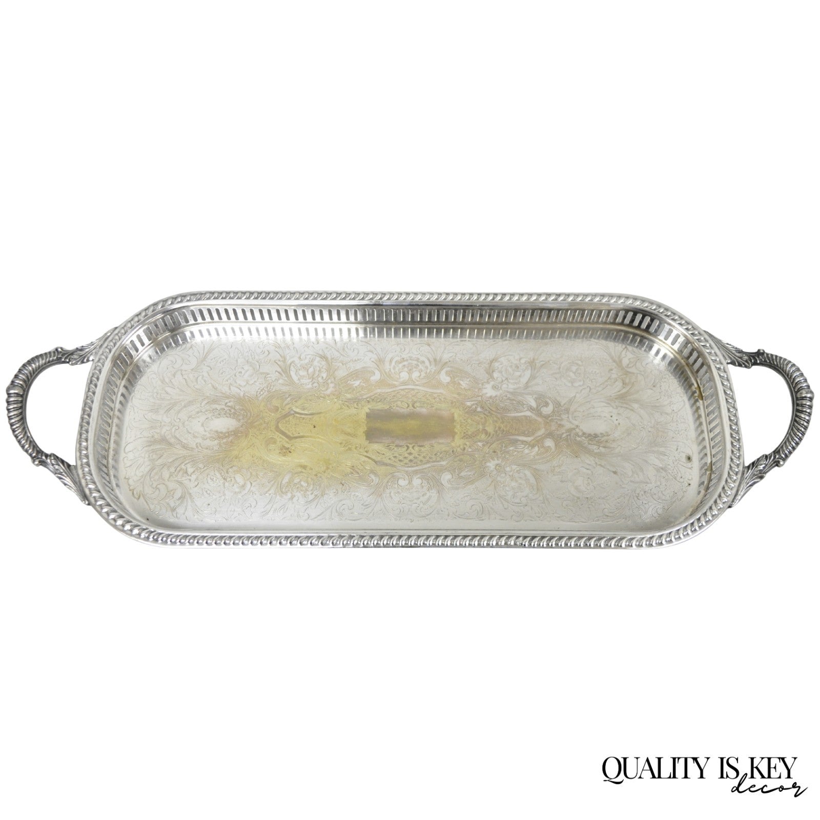 Vintage Amston Victorian Silver Plated Narrow Bar Tray Serving Platter