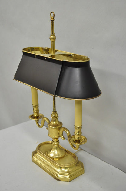 Vintage French Empire Style Brass Candlestick Bouillotte Desk Lamp w/ Tole Shade