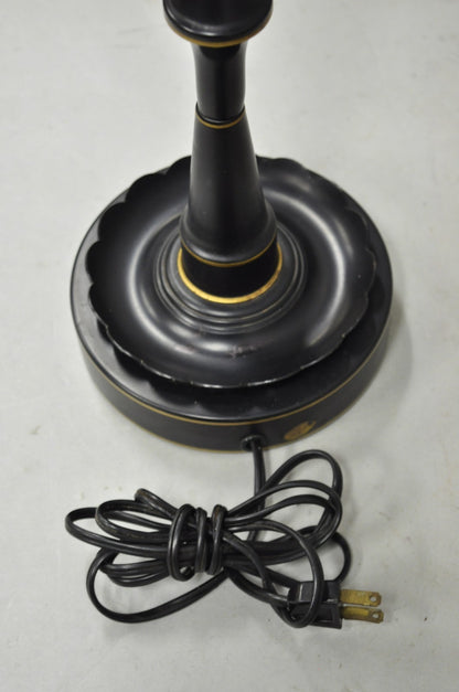 Vintage French Country Black Tole Metal Three Arm Candelabra Table Lamp w/ Shade