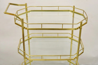 Mid Century Italian Modern Brass and Glass 3 Tier Rolling Bar Cart Serving Table