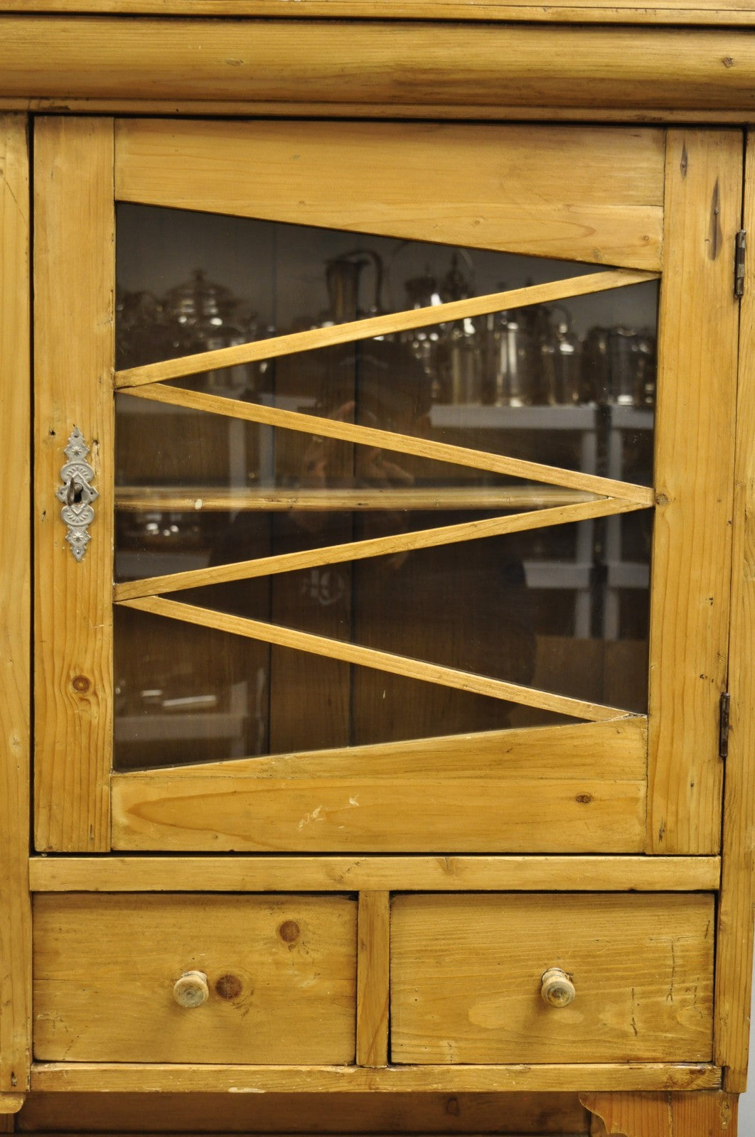 Antique French Country Provincial Pine Wood Buffet Cupboard China Cabinet Hutch