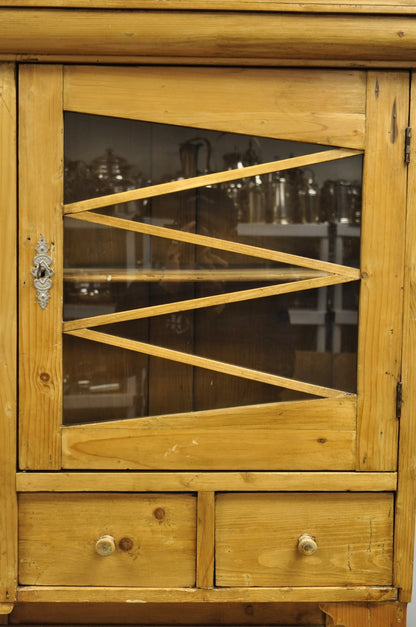 Antique French Country Provincial Pine Wood Buffet Cupboard China Cabinet Hutch