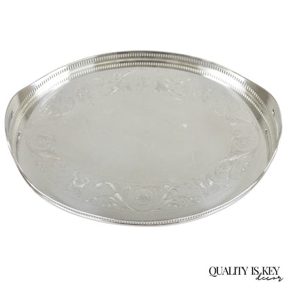 Antique English Sheffield Edwardian Silver Plated Oval 16" Bar Tray w/ Gallery