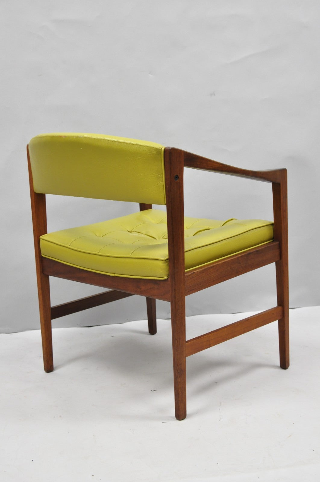 Vintage Ray Zimmerman for DUX Sculpted Walnut Green Vinyl Club Lounge Arm Chair