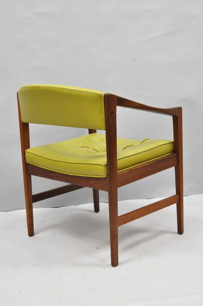 Vintage Ray Zimmerman for DUX Sculpted Walnut Green Vinyl Club Lounge Arm Chair