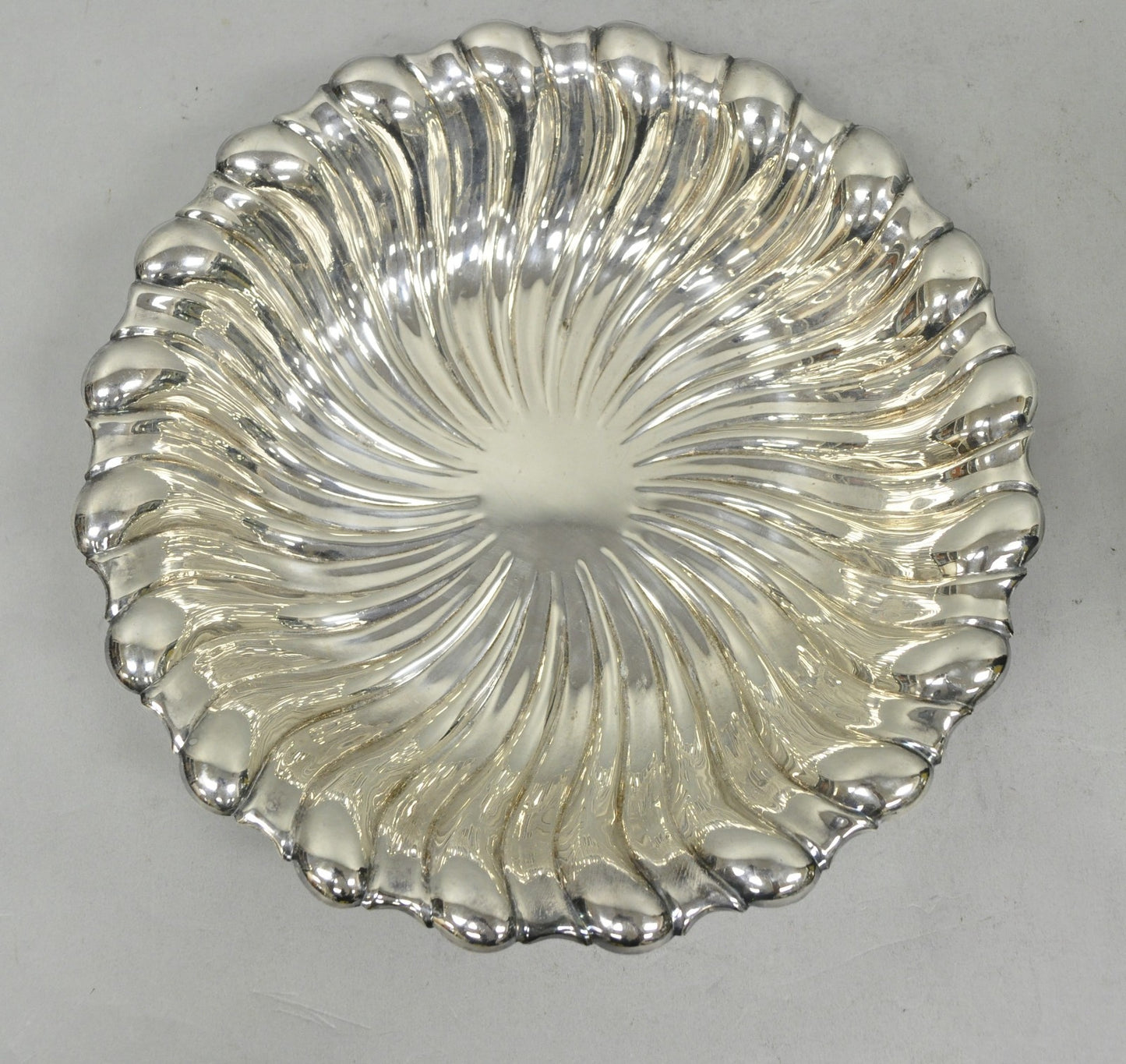Vintage Mid Century Modern Swirl Pattern Silver Plated Centerpiece Fruit Bowl