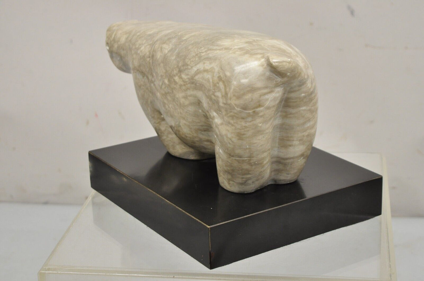 Sheryl C. Benjamin Carved Marble Inuit Polar Bear Abstract Modernist Sculpture