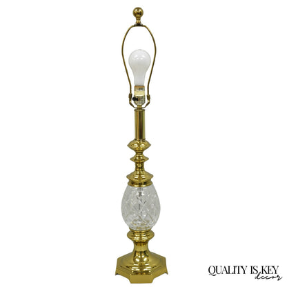 Vintage Hollywood Regency Crystal Glass Pineapple Column Brass Table Lamp