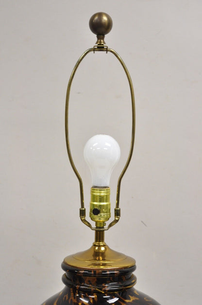 Vintage Chinoiserie Hollywood Regency Tortoise Shell Blown Glass Table Lamp