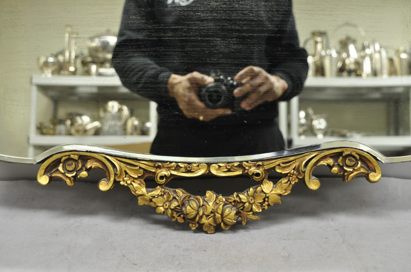 Antique French Rococo Victorian Gold Gilt Wood Frame Cameo Boudoir Wall Mirror