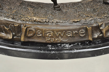 Delaware Park Bronze Equestrian Rider Jockey Leading Race Horse Lantern Statue