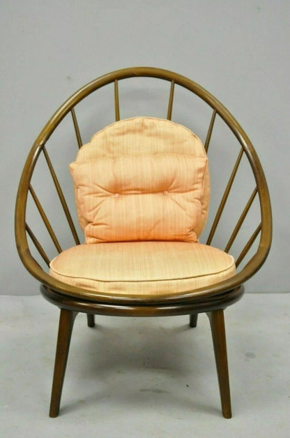 IB Kofod Larsen Selig Style Danish Modern Walnut Peacock Hoop Spindle Chair