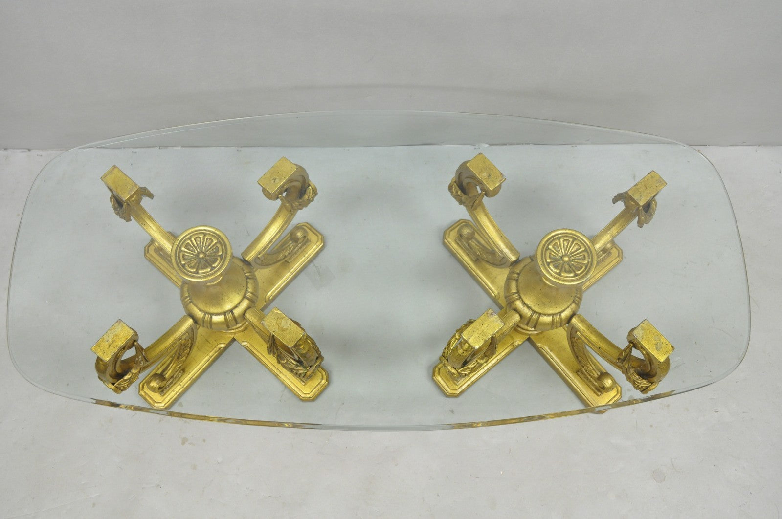 Vintage Italian Hollywood Regency Gold Gilt Metal Double Pedestal Coffee Table