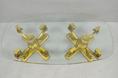 Vintage Italian Hollywood Regency Gold Gilt Metal Double Pedestal Coffee Table