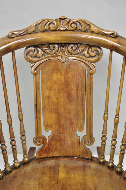 Antique American Victorian Carved Walnut Spindle Back Rocker Rocking Chair