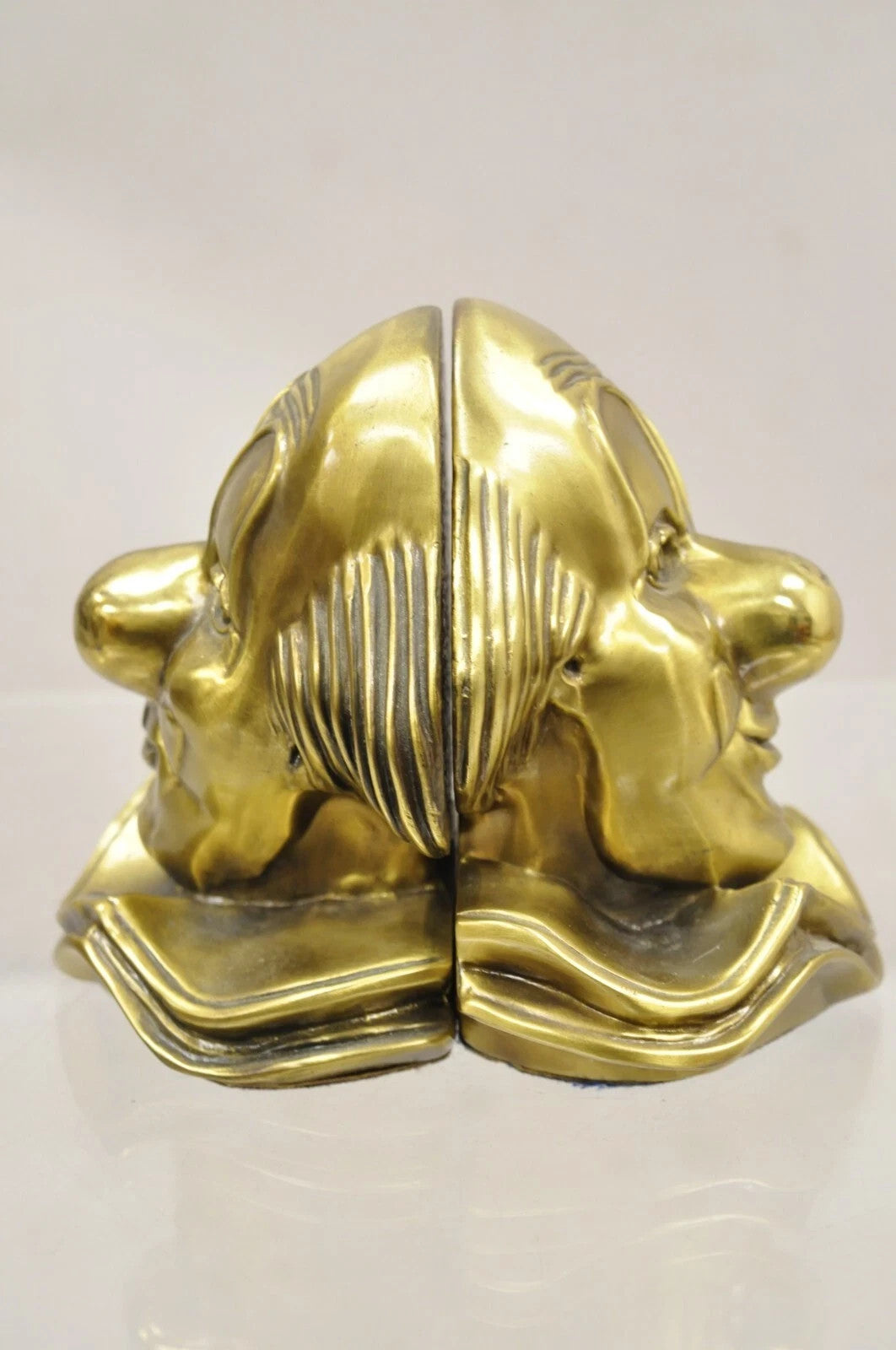 Vintage PM Craftsman Art Deco Brass Figural Clown Head Bookends - A Pair
