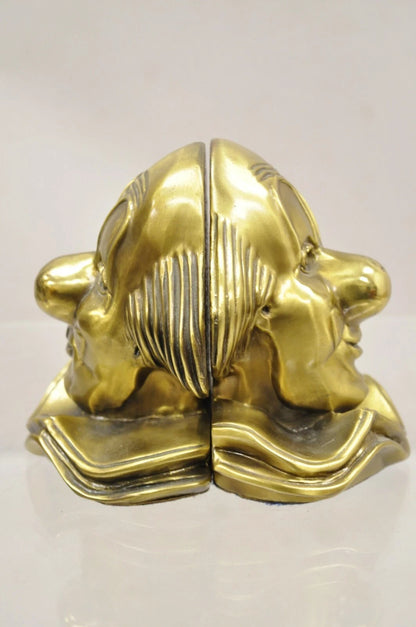 Vintage PM Craftsman Art Deco Brass Figural Clown Head Bookends - A Pair
