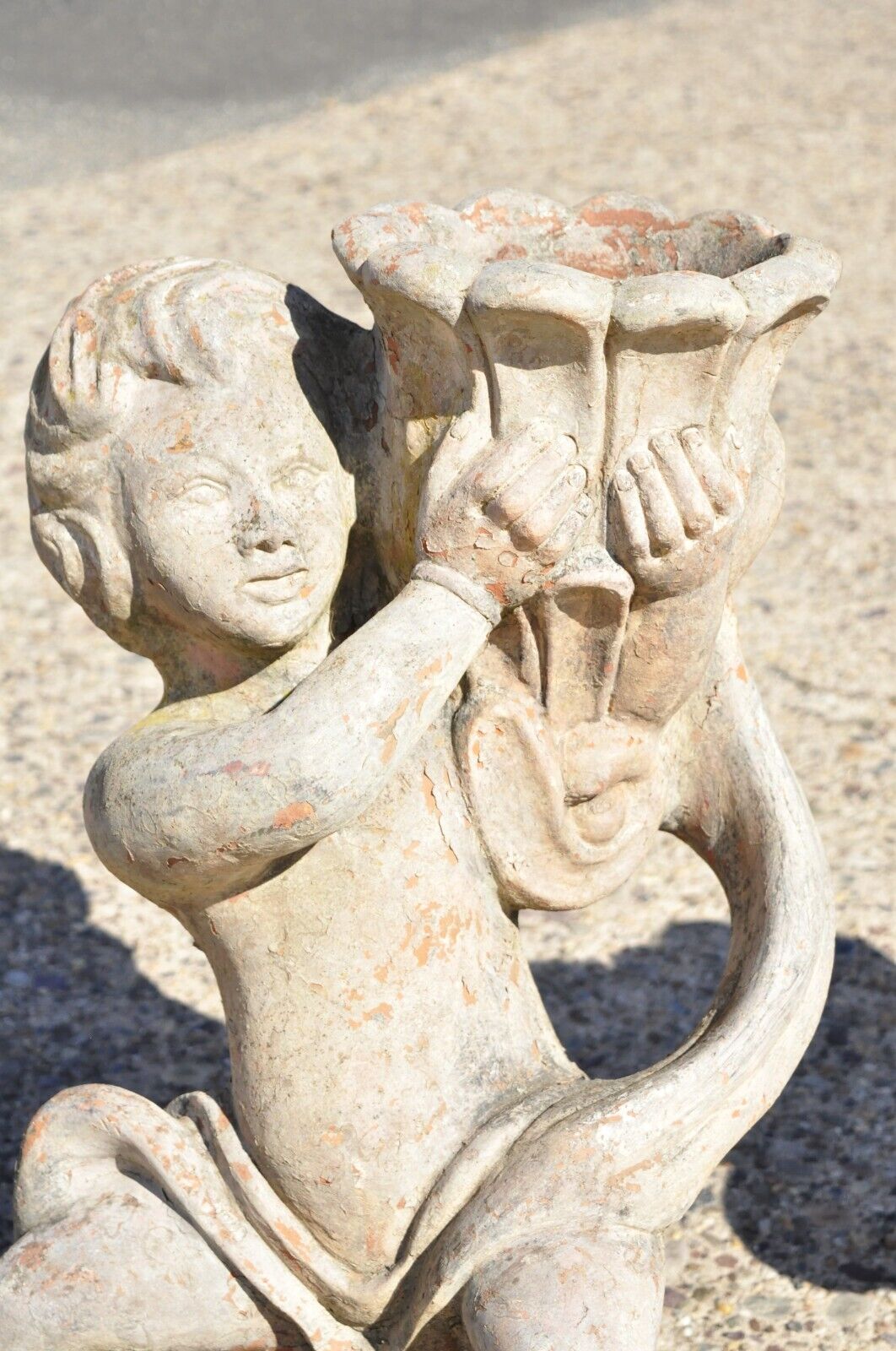 Antique Cast Terracotta Figural 28" Cherub Putti Garden Planter Pots - a Pair