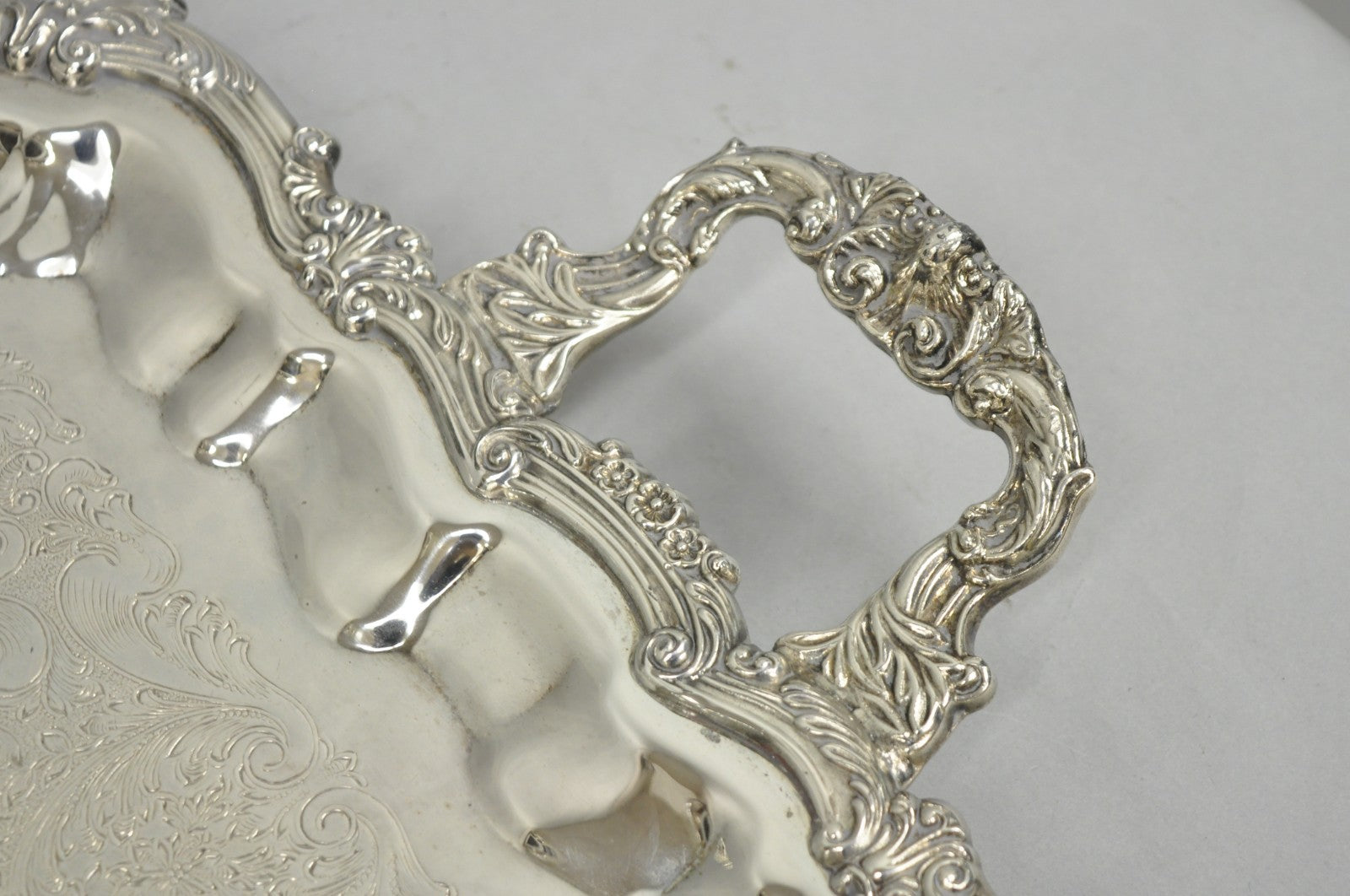 Vintage Victorian Silver Plated Rectangular Twin Handle Footed Bar Serving Tray