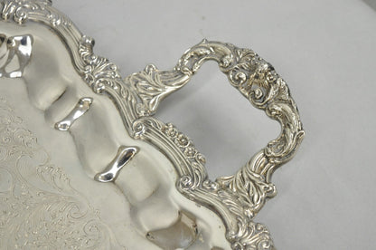 Vintage Victorian Silver Plated Rectangular Twin Handle Footed Bar Serving Tray
