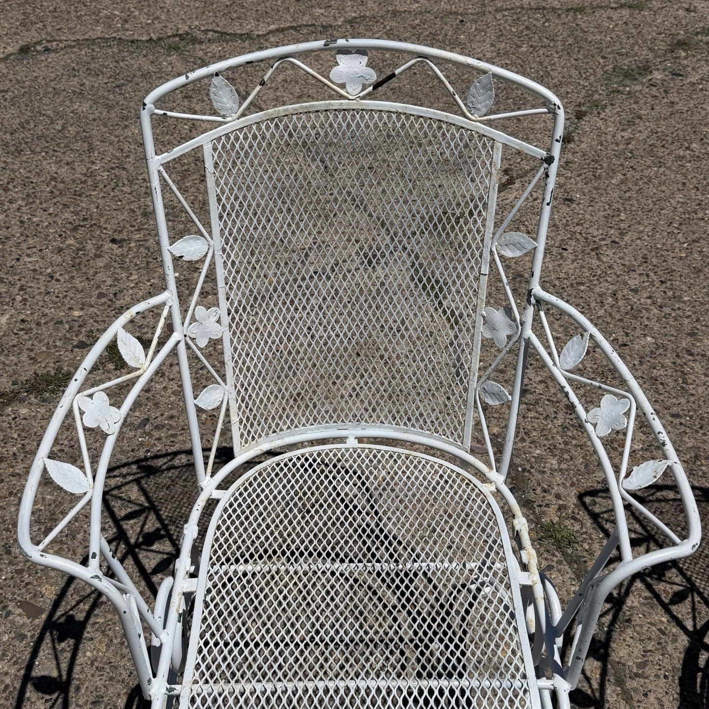 Vintage Woodard Era Floral Wrought Iron Springer Garden Patio Arm Chair - a Pair