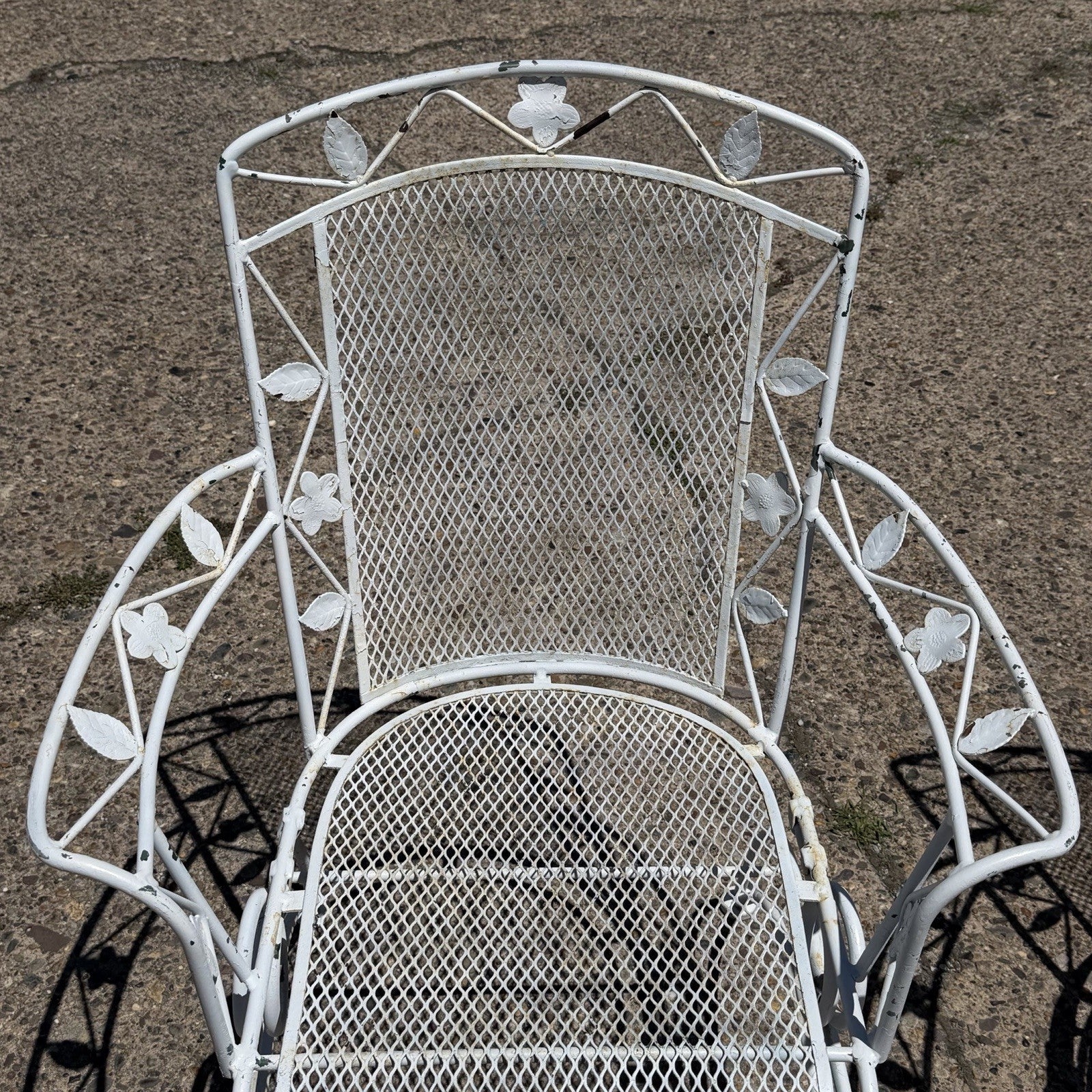 Vintage Woodard Era Floral Wrought Iron Springer Garden Patio Arm Chair - a Pair