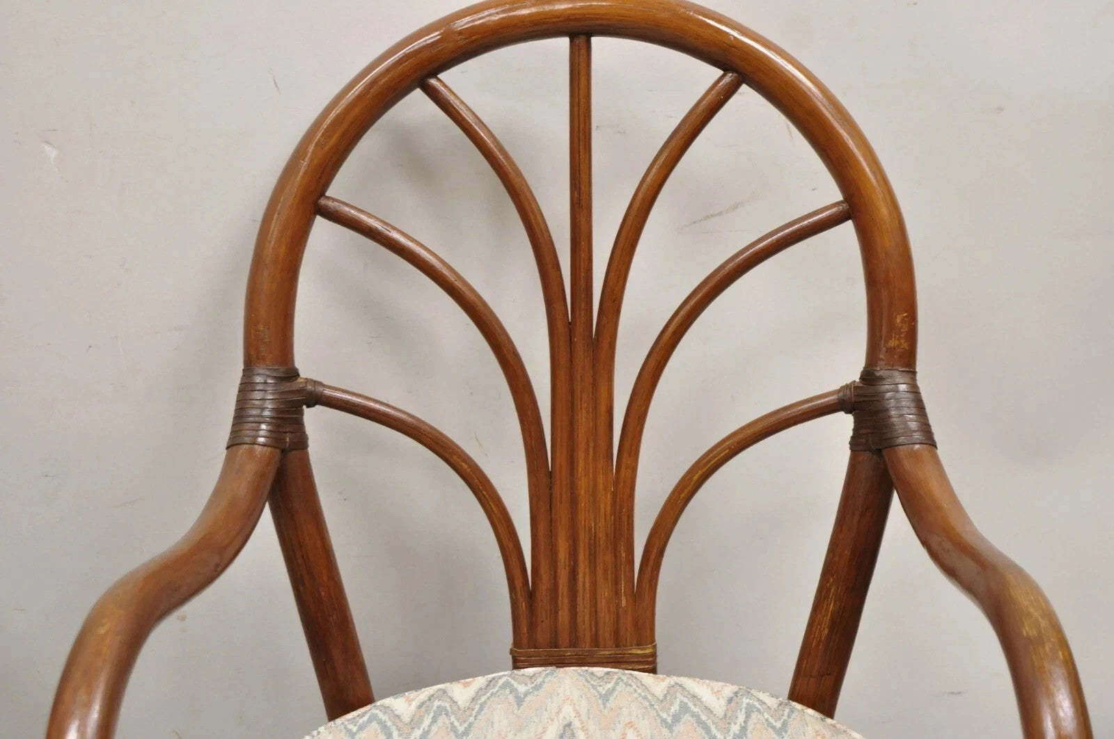 Vintage Hollywood Regency Bentwood Rattan Fan Back Dining Chairs - Set of 4