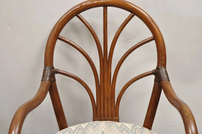 Vintage Hollywood Regency Bentwood Rattan Fan Back Dining Chairs - Set of 4