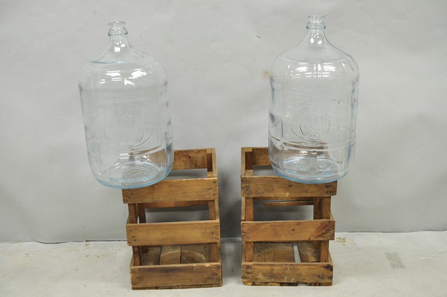 Vintage Great Bear Clear 5 Gallon Glass Carboy Jug in Wooden Crate - Pair