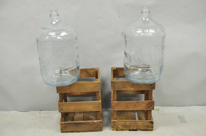 Vintage Great Bear Clear 5 Gallon Glass Carboy Jug in Wooden Crate - Pair