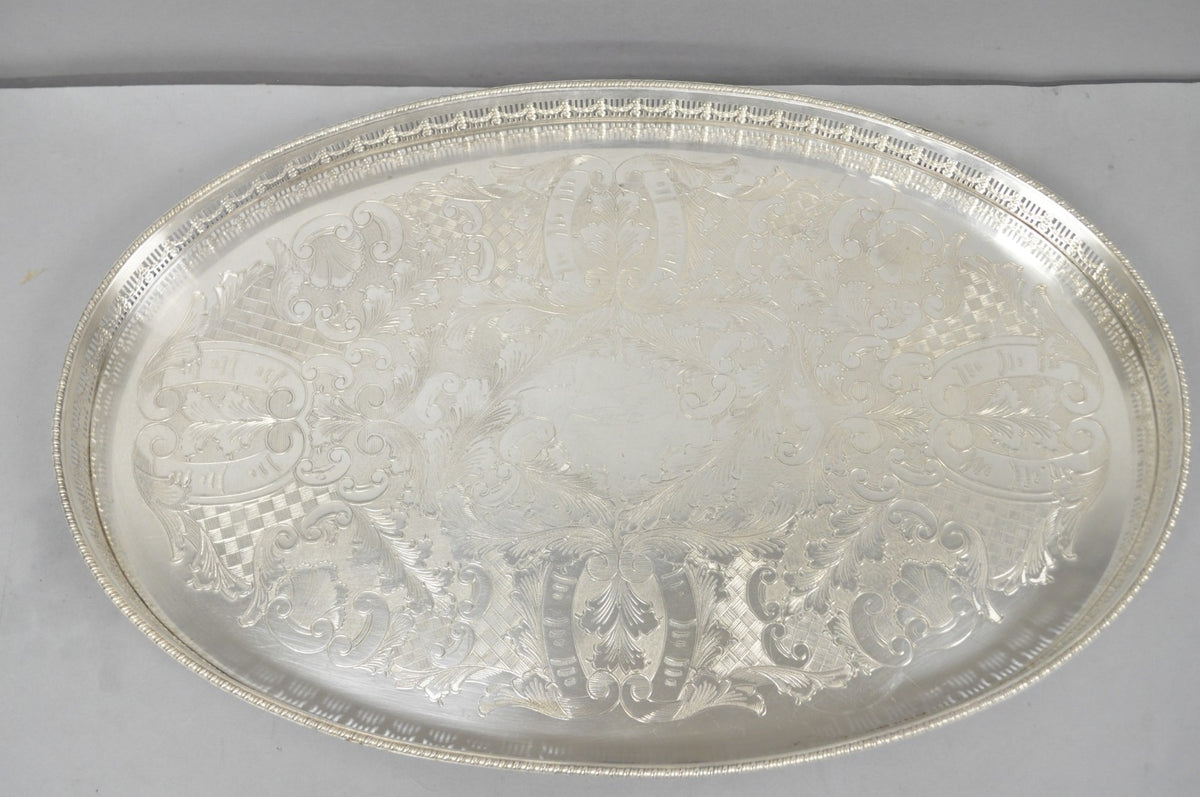 Vintage Viners of Sheffield Edwardian Silver Plated Raised Gallery Oval Tray