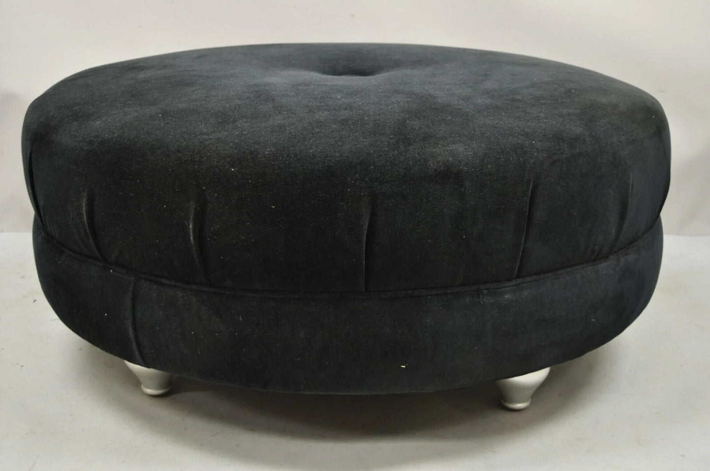 Modern Black Button Tufted 38" Round Ottoman w/ Silver Bun Feet by Carter