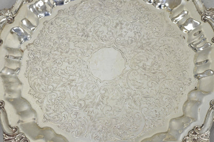Vintage Victorian Silver Plated Round Scalloped Twin Handle Bar Serving Tray