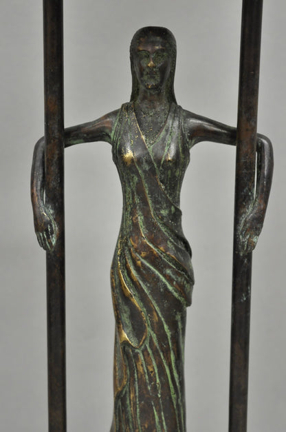 Vintage Maitland Smith Art Deco Art Nouveau Bronze Lady Figural Table Lamp