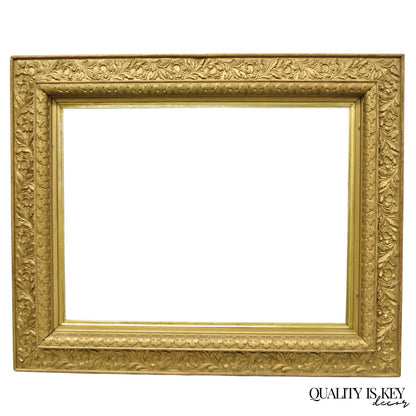 Antique Victorian Gold Gilt Oak Wood Leafy Scroll Deep Picture Frame 32.5 x 26.5