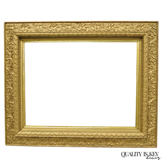 Antique Victorian Gold Gilt Oak Wood Leafy Scroll Deep Picture Frame 32.5 x 26.5