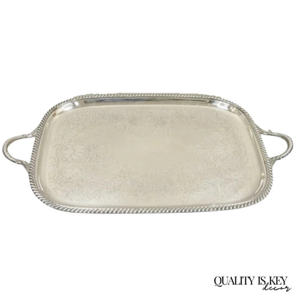 Vintage Victorian EPC Silver Plated Etched Twin Handle Serving Platter Bar Tray