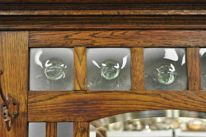 Antique English Art Nouveau Oak & Green Tile Coat Rack Umbrella Stand Hall Tree