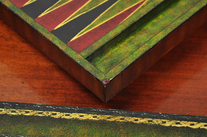 Maitland Smith Marquetry Inlay Leather Mahogany Game Table & 4 Shield Back Chair