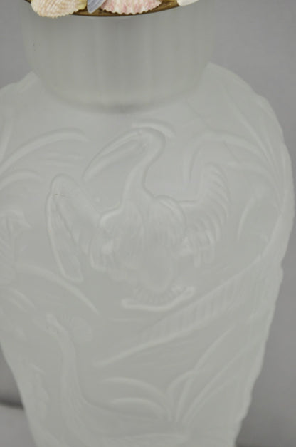 Vintage Chinoiserie Raised Satin Glass Tropical Birds Art Nouveau Table Lamp