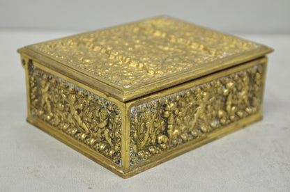 Antique Louis XV Style Brass Bronze Cherub Vanity Jewelry Tobacco Box Humidor