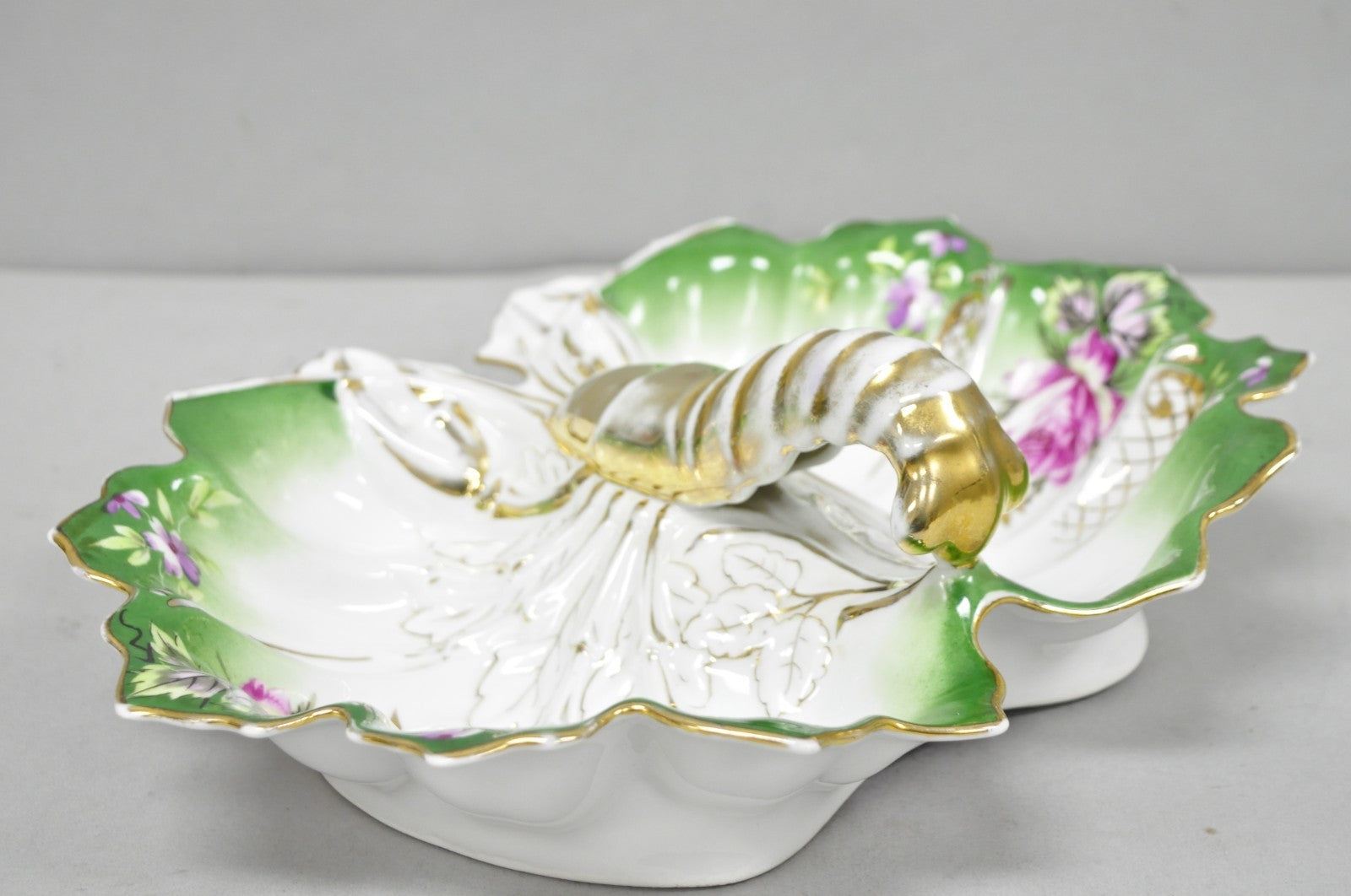 Antique Bavarian German Porcelain Gold Gilded Hand Painted Lobster Divided Dish