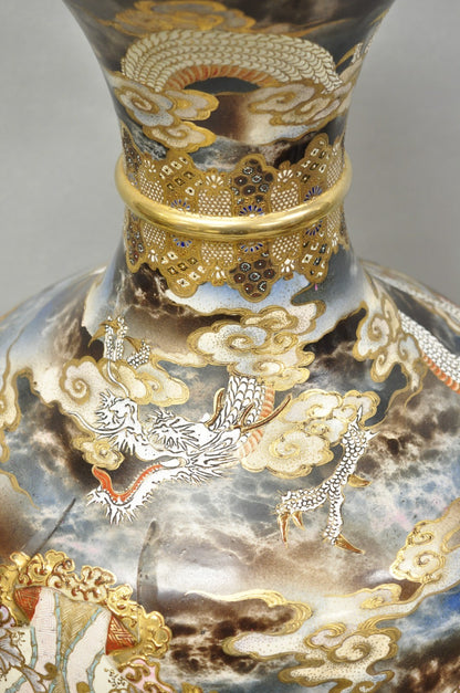 Vintage 30" Japanese Royal Satsuma Hand Painted Porcelain Oriental Dragon Vase