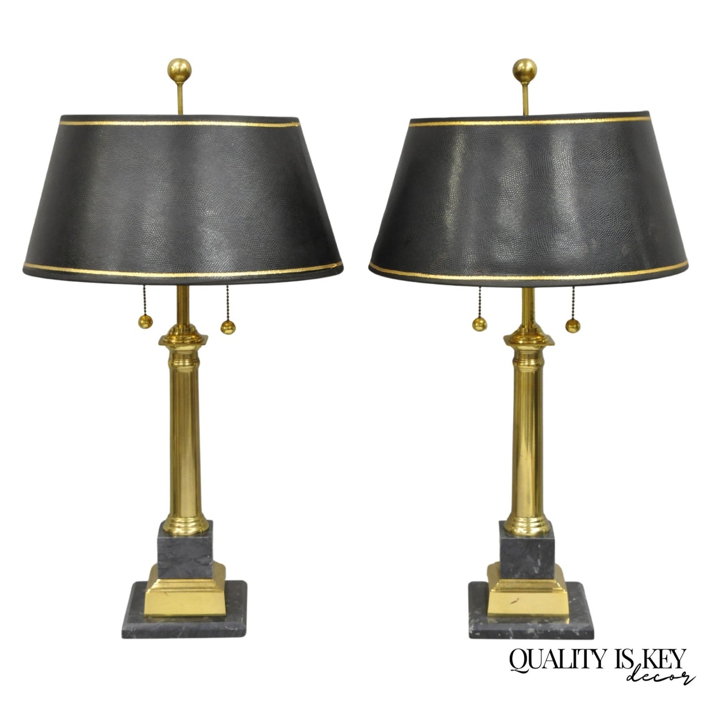 Vintage French Empire Brass & Italian Black Marble Column Table Lamps (B), Pair